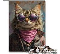 Puzzle da 1000 pezzi per adulti, puzzle in cartone raffigurante un gatto cowboy, rompicapo impegnativo per adolescenti, divertente serata di giochi in famiglia (dimensioni 26x38cm)