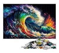 Puzzle da 1000 pezzi per adulti, puzzle in legno con onde oceaniche colorate, gioco interattivo per famiglie, regalo artigianale con opere d'arte colorate, 50x75CM/19,68x29,52 pollici