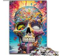 Puzzle da 1000 pezzi per adulti, puzzle in legno con teschio psichedelico, dimensioni 50x75cm, perfetti per adolescenti, per rafforzare i legami familiari, rompicapo e regalo fai da te per la casa.