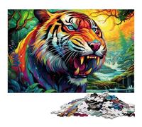 Puzzle da 1000 pezzi per adulti, puzzle in legno psichedelico a forma di tigre, rompicapo ad alta difficoltà per adolescenti, 50x75CM/19,68x29,52 pollici.