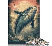Puzzle da 1000 pezzi per adulti, puzzle quadrati in legno con balena retrò, puzzle con pezzi unici, giochi educativi divertenti, giocattoli, 1000 pezzi (75x50 cm)