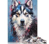 Puzzle da 1000 pezzi per adulti, puzzle quadrato con pittura a forma di cane Husky e puzzle in legno per la casa, regali per le feste, 1000 pezzi (75x50 cm)