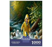 Puzzle Da 1000 Pezzi Per Adulti Puzzle Raincoat Boy with Cats in Stream Puzzle Per Adulti Giochi Rilassanti Analisi E Logica Divertimento A Casa Attività, 38x26cm/1000pcs