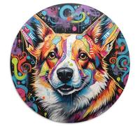 Puzzle da 1000 pezzi per adulti, puzzle rotondi di carta con graffiti di Corgi, attività di legame familiare, feste e compleanni 67,5x67,5 cm