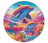 Puzzle da 1000 pezzi per adulti, puzzle rotondi psichedelici con delfini, 1000 pezzi per adulti, regalo per uomini e donne, per tutti i giorni e per occasioni speciali (67,5x67,5cm)