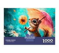 Puzzle Da 1000 Pezzi Per Adulti Puzzle Squirrel with Flower And Umbrella in Rain Puzzle Giocattolo Decorazione Da Parete Ma Divertente E Umoristico Divertimento A Casa Attività, 52x38cm/1000pcs