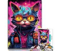 Puzzle da 1000 pezzi per adulti, puzzle Techno Cat per adulti, gioco per famiglie, antistress, sfida difficile, adatto alle coppie (dimensioni 38x26cm)
