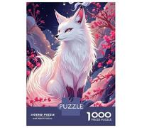 Puzzle Da 1000 Pezzi Per Adulti Puzzle White Fox with Cherry Blossoms Puzzle Per Adulti Giocattolo Decorazione Da Parete Un'opera D'arte Attività Divertenti A Casa 70x50cm/1000pcs