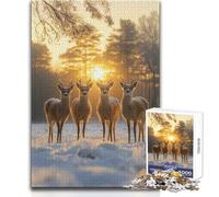 Puzzle da 1000 pezzi per adulti Quattro cervi al tramonto Goditi momenti di pace e tranquillità Giocattolo artigianale da taglio ad alta precisione Dimensioni 50x75cm