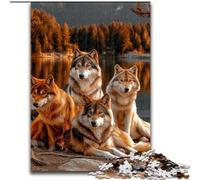 Puzzle da 1000 pezzi per adulti "Quattro lupi", puzzle in legno per attività in famiglia, decorazioni fai da te per la casa, regalo per le feste, dimensioni 50X75cm