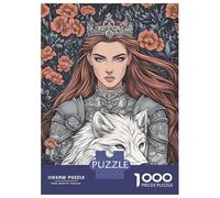 Puzzle Da 1000 Pezzi Per Adulti Queen with Wolf And Floral Background Puzzle Per Adulti Gioco Per Famiglie Decorazione Da Parete Per Compleanno, Natale 70x50cm/1000pcs