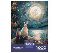 Puzzle Da 1000 Pezzi Per Adulti Rabbit And Cat Under Full Moon Puzzle Per Adulti Giochi Rilassanti Sfida Difficile Per Compleanno, Natale 70x50cm/1000pcs