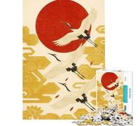 Puzzle da 1000 pezzi per adulti raffigurante gru giapponesi che volano sotto un sole rosso Gioco di puzzle interattivo per genitori e figli (dimensioni: 38x52cm)