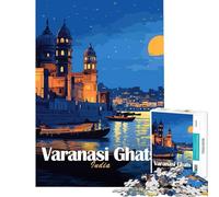 Puzzle da 1000 pezzi per adulti raffigurante i Ghat di Varanasi India di notte Illustrazione Gioco stimolante per tutta la famiglia ideale per coppie e come regalo (Dimensioni 50x75cm)
