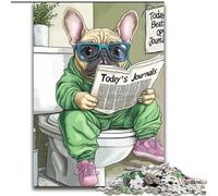 Puzzle da 1000 pezzi per adulti raffigurante il Bulldog francese che va in bagno, perfetto come regalo di Natale e Capodanno, regalo per le feste (dimensioni 26x38cm)
