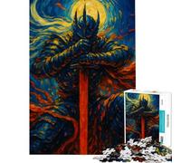 Puzzle da 1000 pezzi per adulti raffigurante il Cavaliere Oscuro con la spada infuocata Un rompicapo antistress ideale come regalo (dimensioni 50x75cm)