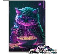 Puzzle da 1000 pezzi per adulti,raffigurante il gatto Pat che mangia ramen,realizzato in legno,regalo perfetto per genitori,amanti e amici - età 14+,dimensioni 50x75cm,ideale per compleanni,vacanze