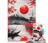 Puzzle da 1000 pezzi per adulti raffigurante il Monte Fuji in stile dipinto rosso gioco interattivo gara di velocità manuale con pezzi a incastro di forma casuale 38x52cm