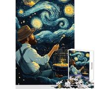 Puzzle da 1000 pezzi per adulti raffigurante il pittore di Notte Stellata e la gabbia per uccelli Gioco educativo adatto come decorazione da scrivania (50x75cm)