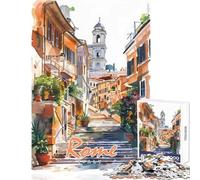 Puzzle da 1000 pezzi per adulti raffigurante la città di Roma con acquerelli Gioco pratico per migliorare la memoria antistress e favorire l'interazione genitore-figlio (52x38cm)