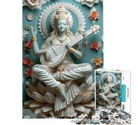 Puzzle da 1000 pezzi per adulti raffigurante la dea induista Saraswati Gioco rompicapo di logica e analisi ideale compleanno e Natale (dimensioni: 50x75cm)
