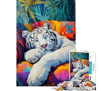 Puzzle da 1000 pezzi per adulti raffigurante la tigre bianca addormentata Gioco educativo e stimolante adatto a partire dai 14 anni del puzzle 50x75cm