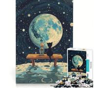 Puzzle da 1000 pezzi per adulti, raffigurante un bambino e un gatto che osservano la Terra Giochi divertenti, interazione genitore-figlio, con poster e foglio di curiosità abbinati 38x52cm