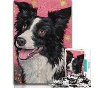 Puzzle da 1000 pezzi per adulti raffigurante un Border Collie felice, aiuta il cervello a esercitare i giocattoli avvincenti per coltivare la pazienza, un'opera d'arte (38x26cm)