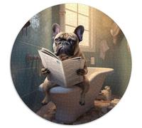 Puzzle da 1000 pezzi per adulti raffigurante un bulldog francese che legge il giornale. Puzzle rotondi da 1000 pezzi per adulti,ideali per gli innamorati,perfetti come regalo di Natale