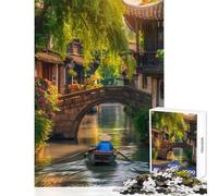 Puzzle da 1000 pezzi per adulti raffigurante un canale in una tradizionale città cinese Giochi rilassanti sfide impegnative giocattoli fai-da-te regalo di compleanno regalo di viaggio (50x75cm)