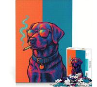 Puzzle da 1000 pezzi per adulti, raffigurante un cane alla moda con occhiali da sole e sigaretta Gioco interattivo, migliora la memoria, collezione d'artista, opera d'arte 50x75cm