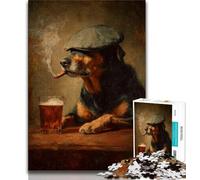 Puzzle da 1000 pezzi per adulti raffigurante un cane da bestiame che fuma, difficile da completare ma divertente e umoristico, un'idea regalo e un arredamento per la casa unici, 38x26cm