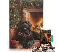 Puzzle da 1000 pezzi per adulti, raffigurante un cane di Terranova accanto al camino, ideale per Natale, decorazione da parete, attività interattive genitore-figlio e come regalo 50x75cm