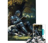 Puzzle da 1000 pezzi per adulti raffigurante un cavaliere che legge con un lupo Un rompicapo antistress ideale come regalo (dimensioni: 50x75cm)