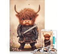 Puzzle da 1000 pezzi per adulti raffigurante un cavaliere delle Highlands con la spada e una mucca gioco per famiglie interazione genitore-figlio compleanno e Natale 38x52cm