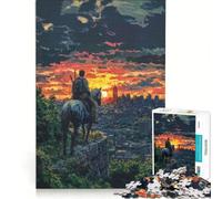 Puzzle da 1000 pezzi per adulti raffigurante un cavaliere post-apocalittico che osserva il tramonto sulla città gioco educativo decorazione per la casa collezione d'artista belle arti 38x52cm