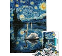 Puzzle da 1000 pezzi per adulti raffigurante un cigno in una notte stellata Puzzle per adulti gioco per famiglie sfida impegnativa sfida educativa (dimensioni 38x52cm)