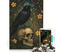 Puzzle da 1000 pezzi per adulti raffigurante un corvo su un teschio in vetro colorato gioco pratico decorazione per la casa collezione d'artista opera d'arte 38x26cm