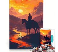 Puzzle da 1000 pezzi per adulti, raffigurante un cowboy a cavallo al tramonto Gioco interattivo, migliora la memoria, collezione d'artista, opera d'arte 38x52cm