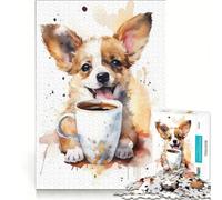 Puzzle da 1000 pezzi per adulti raffigurante un cucciolo all'ora del caffè un gioco impossibile divertente attività da fare in casa ideale come decorazione per la scrivania 38x26cm