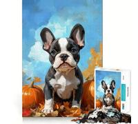 Puzzle da 1000 pezzi per adulti raffigurante un cucciolo di Boston Terrier con zucche Pezzi ben definiti,attività stimolante per la mente,divertimento rilassante,regalo artistico di compleanno 50x75cm