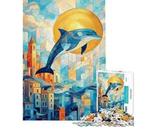 Puzzle da 1000 pezzi per adulti raffigurante un delfino che salta sopra la città Un giocattolo che stimola la memoria e migliora la memoria Dimensioni: 38x26cm