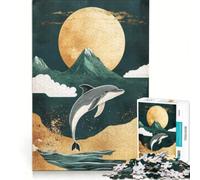Puzzle da 1000 pezzi per adulti, raffigurante un delfino che salta sotto la luna, un gioco rompicapo, perfetto come decorazione compleanni e Natale 38x52cm