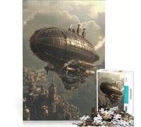 Puzzle da 1000 pezzi per adulti raffigurante un dirigibile steampunk sopra la città Gioco interattivo migliora la memoria oggetto da collezione per artisti opera d'arte 50x75cm
