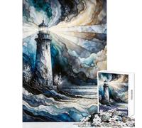 Puzzle da 1000 pezzi per adulti raffigurante un faro in un mare in tempesta Gioco interattivo che migliora la memoria ideale per decorare la casa e come regalo per amici e familiari (50x75cm)