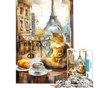 Puzzle da 1000 pezzi per adulti raffigurante un gatto a Parigi Puzzle antistress ideale per migliorare la memoria perfetto come regalo di Natale o di compleanno (dimensioni: 38x26cm)