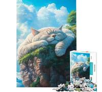 Puzzle da 1000 pezzi per adulti raffigurante un gatto addormentato su una scogliera gioco educativo e rompicapo ideale come regalo di compleanno (dimensioni 38x26cm)