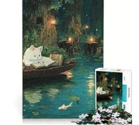 Puzzle da 1000 pezzi per adulti, raffigurante un gatto che legge in una foresta incantata, gioco pratico, decorazione per la casa, collezione d'artista, opera d'arte 50x75cm