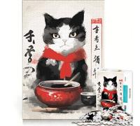 Puzzle da 1000 pezzi per adulti, raffigurante un gatto che mangia un dipinto giapponese, gioco educativo, attività per famiglie, per rafforzare l'amore tra le coppie 38x26cm