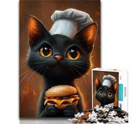 Puzzle da 1000 pezzi per adulti raffigurante un gatto che mangia un hamburger ideale come regalo per tutta la famiglia adatto per bambini di età compresa tra 50 e 14 anni (50x75cm)